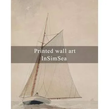 InSimSea Framed Wall Art for Living Room Large Canvas Wall Art White Sailboat Seascape Watercolor Vintage Painting on Canvas - Coastal Wall Art Prints for Living Room Office and Home Decor 8x10in