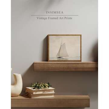 InSimSea Framed Wall Art for Living Room Large Canvas Wall Art White Sailboat Seascape Watercolor Vintage Painting on Canvas - Coastal Wall Art Prints for Living Room Office and Home Decor 8x10in