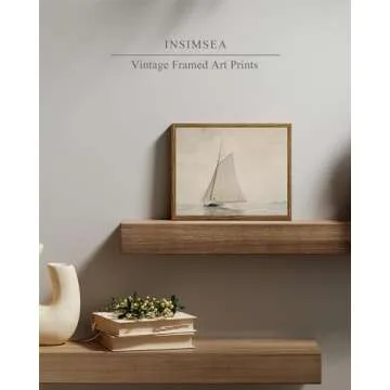 InSimSea Framed Wall Art for Living Room Large Canvas Wall Art White Sailboat Seascape Watercolor Vintage Painting on Canvas - Coastal Wall Art Prints for Living Room Office and Home Decor 8x10in