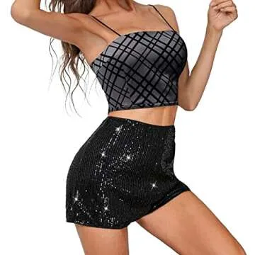 Peinabin Sequin Shorts for Women High Waist Elastic Sparkly Straight Leg Short Glitter Sparkle Hot Pants Solid Party Black, Medium