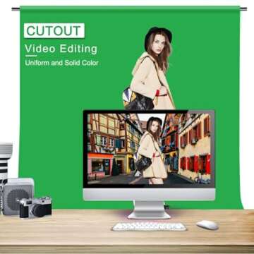 5X6.5ft Green Screen Backdrop with Stand Height Adjusted, Washable, Ironable Green Screen with T-Shape Background Stand Kit with Carrying Bag & Clamps for Streaming, Video, Zooming, Gaming