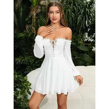 JKMNAO Off Shoulder Flowy Mini Dress for Women