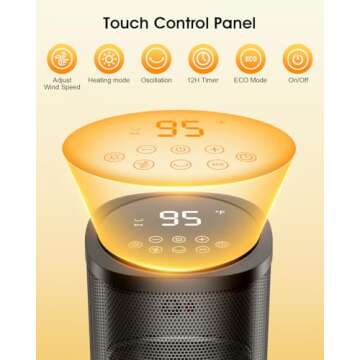 Electric Space Heater Indoor Use, 1500W Fast Heating PTC Portable Heaters with Thermostat and Remote...