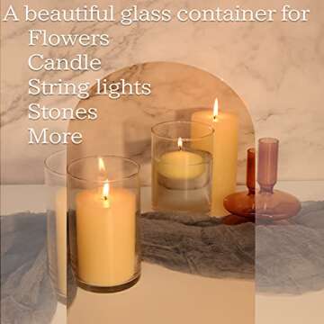 PINIWON 6 Pack Clear Glass Cylinder Vases, 6 Inch Flowers Vase, Floating Candle Holder for Table Centerpiece, Ideal for Wedding, Party Supplies and Home Decor