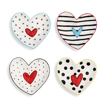 DEMDACO Heart Treasure Keeper Black and White 4 x 4 Stoneware Jewelry Trays Set of 4