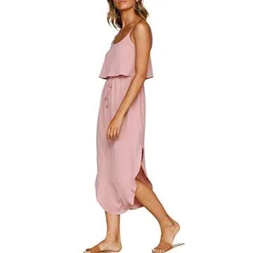 ZJCT Womens Summer Beach Dress Casual Midi Dresses Sundresses for Women Pink M