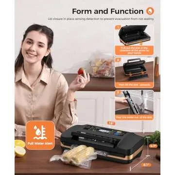 95kpa Vacuum Sealer Machine,Commercial Full Automatic Food Sealer,Powerful Sealing System with Double Heat Seal,Bags Storage, Easy-Lock Handle,Build-in Cutter,1 Bag Rolls and 10 pcs Pre-cut Bags