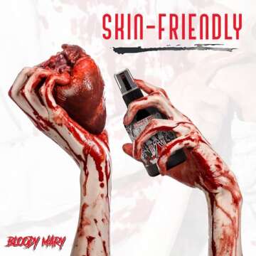 BLOODY MARY Fake Blood Make Up Spray Body Paint - 0.25oz - For Cosplay, Horror Costume, Theater Blood, Vampire Accessories, Scary Things - Skin Friendly Washable Looks Realistic Thick Blood
