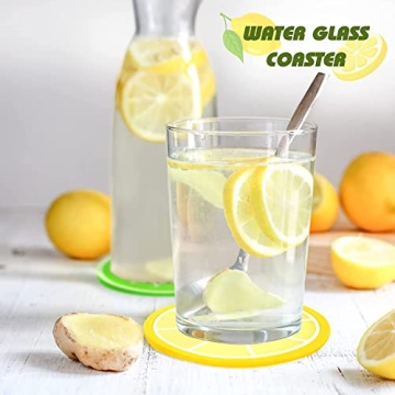 DomeStar Fruit Coaster, 7PCS 3.5" Non Slip Car Coaster Heat Insulation Colorful Unique Slice Silicone Drink Cup Mat for Drinks Prevent Furniture and Tabletop Car Decor