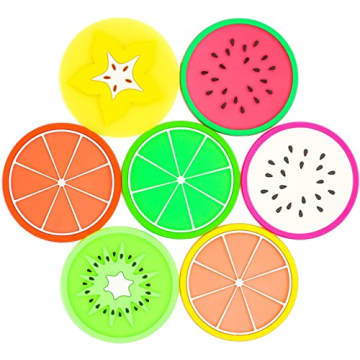DomeStar Fruit Coaster, 7PCS 3.5" Non Slip Car Coaster Heat Insulation Colorful Unique Slice Silicone Drink Cup Mat for Drinks Prevent Furniture and Tabletop Car Decor