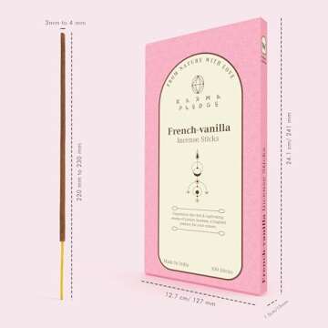 French Vanilla Incense Sticks, Organic Hand Dipped 100 Sticks with Natural Herbs & Aromatic Ingredie...