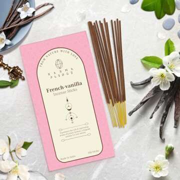 French Vanilla Incense Sticks, Organic Hand Dipped 100 Sticks with Natural Herbs & Aromatic Ingredients, Burn Time 45 to 60 Minutes, Incense for Positivity, Meditation, Relaxation, Spiritual Gift