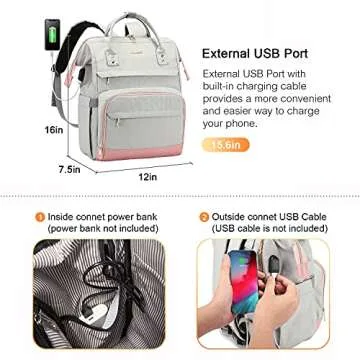 LOVEVOOK Laptop Backpack for Women Fashion Travel Backpack Purse 15.6 Inch Large Capacity Work Backpack Nurse Teacher Bag with USB Port
