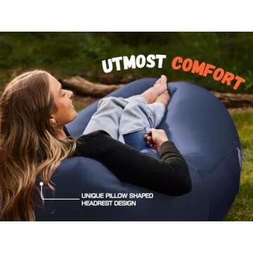 WEKAPO Inflatable Couch Air Lounger Chair - Camping & Beach Accessories, Portable Blow up Sofa for Hiking, Lawn, Indoor/Outdoor Movies & Music Festivals. Lightweight and Easy to Set Up Air Hammock