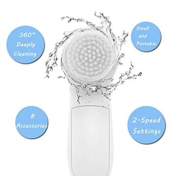 8-in-1 Facial Brush Set, Waterproof Facial Cleansing Brush Exfoliating Brush Mini Beauty Skin Brush Massager for Deep Cleansing, Gentle Exfoliating, Removing Blackhead & Massaging (Light Blue)