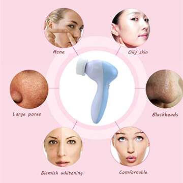 8-in-1 Facial Brush Set, Waterproof Facial Cleansing Brush Exfoliating Brush Mini Beauty Skin Brush Massager for Deep Cleansing, Gentle Exfoliating, Removing Blackhead & Massaging (Light Blue)