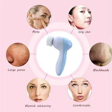 8-in-1 Facial Brush Set, Waterproof Facial Cleansing Brush Exfoliating Brush Mini Beauty Skin Brush Massager for Deep Cleansing, Gentle Exfoliating, Removing Blackhead & Massaging (Light Blue)