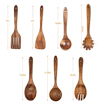 7Pcs Teak Wooden Kitchen Utensil Set Durable Heat-Resistant