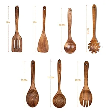 7Pcs Teak Wooden Kitchen Utensil Set Durable Heat-Resistant
