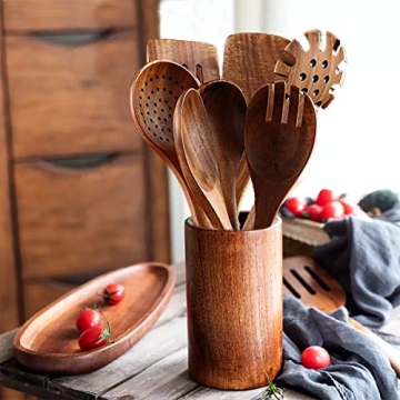 7Pcs Teak Wooden Kitchen Utensil Set Durable Heat-Resistant