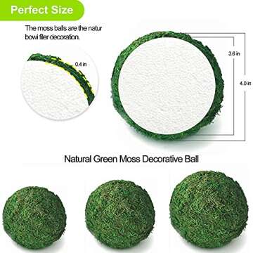 Qingbei Rina Moss Balls Decorative for Bowl, 4 Inch Large Green Moss Ball, Bowl Fillers for Centerpi...
