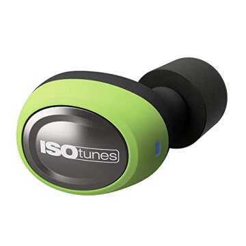 ISOtunes Free True Wireless Earplug Earbuds, 22 dB Noise Reduction Rating, 21 Hour Battery, Noise Cancelling Mic, OSHA Compliant Bluetooth Hearing Protector (Safety Green)
