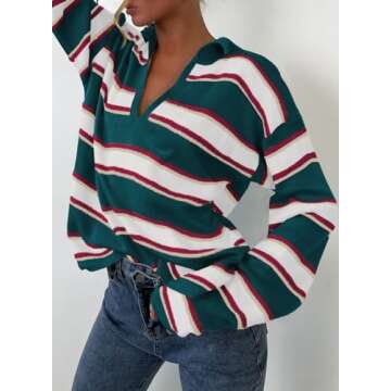 EVALESS Striped V-Neck Winter Sweater for Women