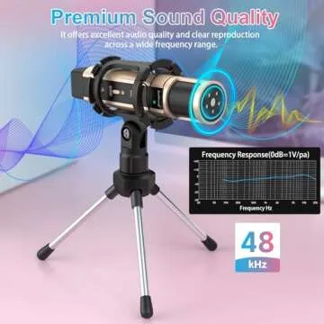 ZealSound Studio Recording Microphone, Condenser Broadcast Microphone w/Stand Built-in Sound Card Echo Recording Karaoke Singing for Phone Computer PC Garageband Smule Live Stream & YouTube (Gold)