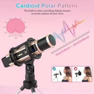 ZealSound Studio Recording Microphone, Condenser Broadcast Microphone w/Stand Built-in Sound Card Echo Recording Karaoke Singing for Phone Computer PC Garageband Smule Live Stream & YouTube (Gold)