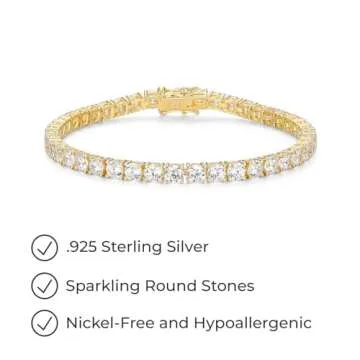 Amazon Essentials Yellow Gold Plated Sterling Silver Round Cut Cubic Zirconia Tennis Bracelet (4mm), 7" (previously Amazon Collection)