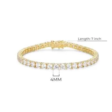Amazon Essentials Yellow Gold Plated Sterling Silver Round Cut Cubic Zirconia Tennis Bracelet (4mm), 7" (previously Amazon Collection)