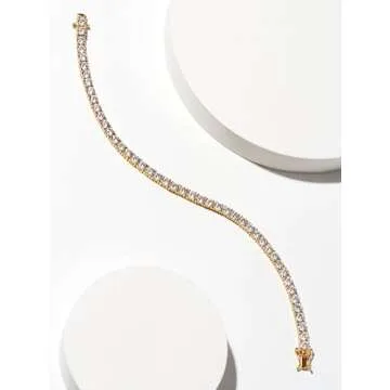 Amazon Essentials Yellow Gold Plated Sterling Silver Round Cut Cubic Zirconia Tennis Bracelet (4mm), 7" (previously Amazon Collection)