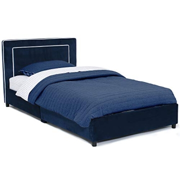 Delta Children Upholstered Twin Bed in Velvety Blue with Padded Headboard