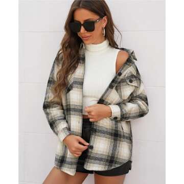 luvamia Plaid Jackets for Women Flannel Quilted Shacket Coats Oversized Button Down Shirts Jacket