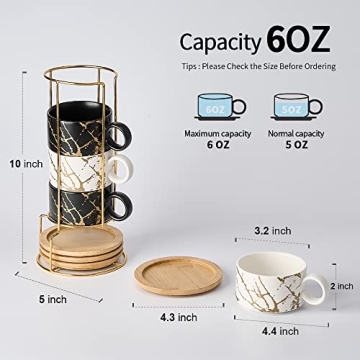 Elegant LUKA Porcelain Espresso Cup Set with Stand - 4 Cups