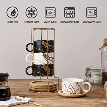 Elegant LUKA Porcelain Espresso Cup Set with Stand - 4 Cups