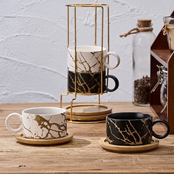 Elegant LUKA Porcelain Espresso Cup Set with Stand - 4 Cups