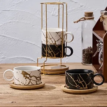 Elegant LUKA Porcelain Espresso Cup Set with Stand - 4 Cups