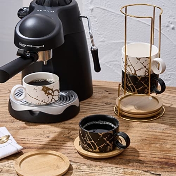 Elegant LUKA Porcelain Espresso Cup Set with Stand - 4 Cups