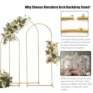 Vincidern Metal Wedding Arch Backdrop Stand Set 3 Sizes