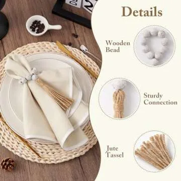APTWOW White Washed Wooden Napkin Rings Set of 6