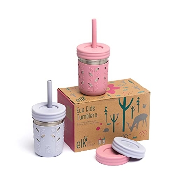 Elk and Friends Stainless Steel Cups | 10 oz Kids & Toddler Tumblers with Silicone Sleeves & Straws
