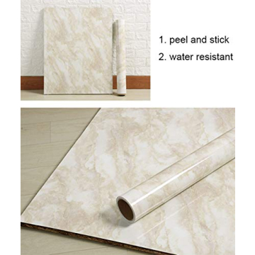 PoetryHome Vinyl Beige Marble Contact Paper Roll 15.7x117 Inches