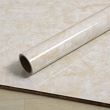 PoetryHome Vinyl Beige Marble Contact Paper Roll 15.7x117 Inches