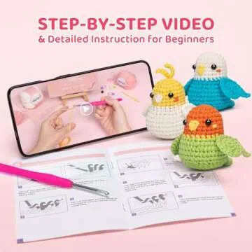 Mewaii Crochet Kit for Beginners Level 2 with 40% Extra Eco-Friendly Pre-Started Easy Yarn, Step-by-Step Video Tutorials for Adults and Kids (3 Pack Parrots)