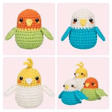 Mewaii Crochet Kit for Beginners Level 2 with 40% Extra Eco-Friendly Pre-Started Easy Yarn, Step-by-Step Video Tutorials for Adults and Kids (3 Pack Parrots)