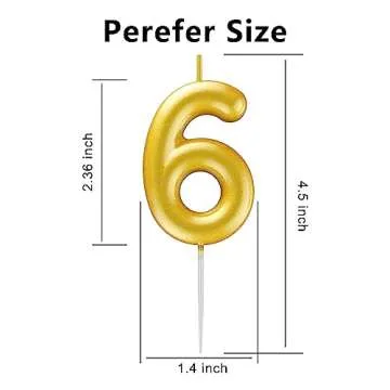 Gold Number 6 Candle Happy Birthday 3D Number Candles for Birthday Cake Party Decoration Wedding Ann...