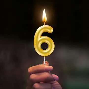 Gold Number 6 Candle Happy Birthday 3D Number Candles for Birthday Cake Party Decoration Wedding Anniversary Celebration Supplies