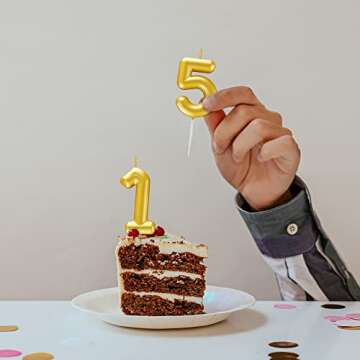 Gold Number 6 Candle Happy Birthday 3D Number Candles for Birthday Cake Party Decoration Wedding Anniversary Celebration Supplies