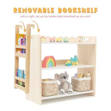 Babalo Montessori Toy Storage with Removable Bookshelf – Toddler Toy Storage Organizer, Natural Wooden Storage Cabinet for Baby Books, Cubby Shelving, Playroom & Daycare Furniture, Classroom Bookcase